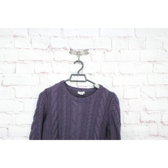 LL Bean Double L Cable Sweater Crewneck Darkest Purple Size S - Picture 2 of 11